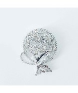 Silver Tone  Flower Bouquet Brooch Pin Round Rhinestones 1-1/4&quot; X 1-1/2&quot; - $7.85