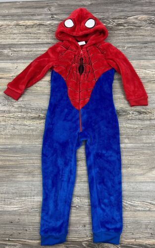Primary image for Spiderman Halloween Costume Child Size 5 Fleece Pajamas Jumpsuit With Hood WARM!