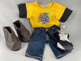 Build A Bear Outfit 5pc Rock Tee Cowboy Boots Jeans Guitar Plush Accesso... - $14.84