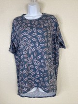 LuLaRoe Womens Size XXS Blue/Pink Leaves Irma Relaxed Fit T-shirt Short Sleeve - £5.54 GBP