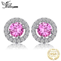 JewelryPalace Round 1.3ct Created Pink Sapphire 925 Silver Stud Earrings for Wom - £16.77 GBP