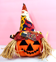 Harvest Pumpkin Scarecrow Tabletop Stuffed Sitter Hat Fall Autumn Décor Box17 - £5.58 GBP