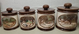 Vintage Hershey’s Canister Cookie Jar set of 4 Concave Landscape village... - $124.89