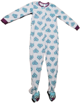 Owls Bird Footed Adult Fleece Pajamas XL One Piece Hearts Blue Footed XL NEW - £25.31 GBP