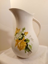 Ceramic Hand Painted Off White with Yellow Decoupage Flowers Pitcher - £14.21 GBP