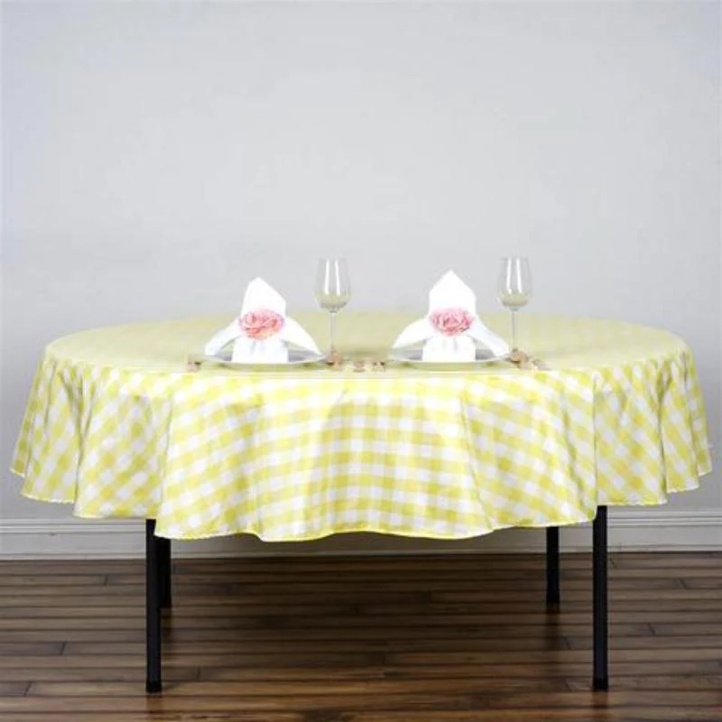 Yellow - 70&quot; Round Polyester Tablecloths Perfect Picnic Checkered For Weddings - £23.88 GBP