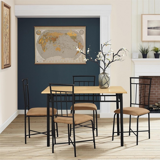 Dining Table Set For 4 Steel Dining Room Chairs Table Kitchen 5 piece Furniture - £226.73 GBP