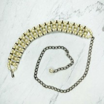 Chunky Faux Pearl Beaded Gold Tone Chain Link Belt One Size OS - £15.54 GBP