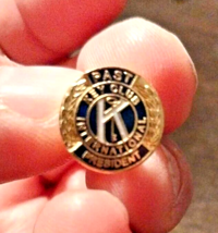 Kiwanis International Club President Lapel Hat Pin Gold Toned Small Blue Enamel - £6.89 GBP