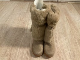 Linda Boots Beige Tan Fur Size 38 Leather Wool Rubber Women’s - $80.00