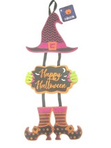 Halloween Dangling Witch &quot;Happy Halloween&quot; Glittery Wall Sign 7&quot; x 16&quot; New! - £7.07 GBP