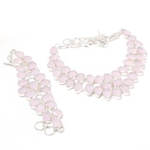 Rose Quartz Pear Shape Handmade Fashion Ethnic Necklace Set Jewelry SA 4573 - £32.32 GBP