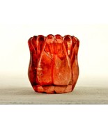 Votive Candle Holder, Flash Cranberry Glass, Tulip Pattern, Made in Hong... - $273.31 MXN