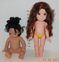 Disney Princess Baby Toddler lot 14&quot; Belle &amp; 12&quot; Baby Tiana Dolls - $30.08