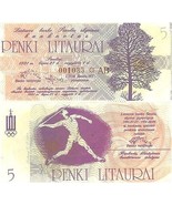 Lithuania PNL, 5 Litauru , 1991, regional Olympics -  javelin thrower  UNC - $5.55