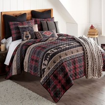 Donna Sharp Canoe Trip Southwestern Cozy Cabin Bear 3- Pc Quilt Set Red &amp; Tote - £64.23 GBP+