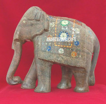 12&#39;&#39; Marble Sculpture Elephant Pietradura Floral Natural Stone Decor Gif... - $1,603.14