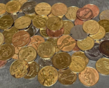 62 ADULT TOKENS, TUMBLE CLEANED, MIXED IMAGES, MIXED METALS, A FEW PLASTIC - £45.03 GBP