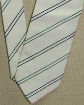 Hugo Boss Italy Neck Tie/Necktie Silk White Black Green Stripe 58&quot;x3.5&quot; - £12.39 GBP