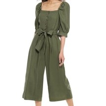 Gal Meets Glam Womens Puff Sleeve Jumpsuit Square Neck Button Front Gree... - £37.92 GBP