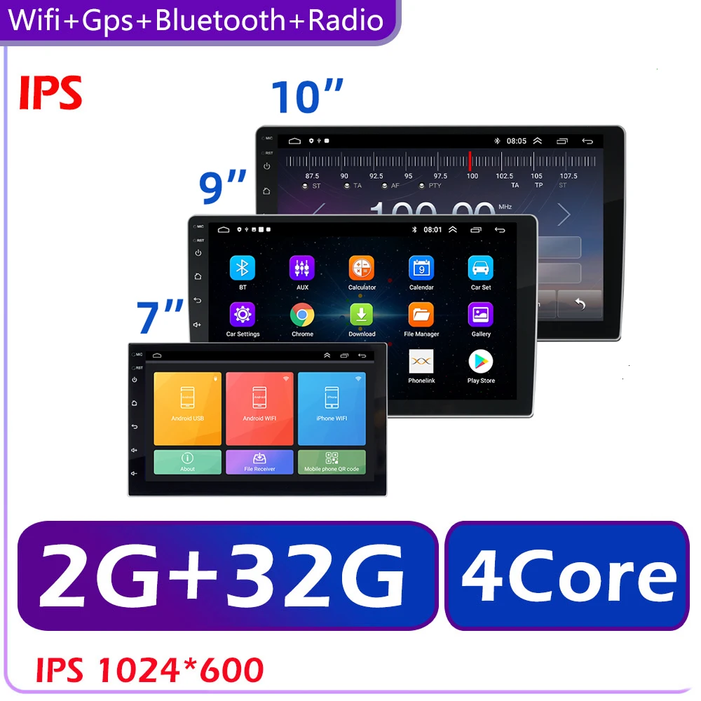 IPS 1024*600 Real 2+32 GB Car Radio 2 din 9 Android Multimedia Player GPS WIFI - £67.09 GBP+