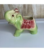 Vintage Ceramic Elephant Planter Pot Green Pink Retro Kitsch Decor - $19.99