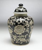 AA Importing 59727 Black And Cream Floral 10 Inch Ginger Jar - £61.34 GBP