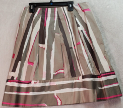 DKNY A Line Skirt Womens Size 6 Taupe Multi Geo Print Slash Pockets Side Zipper - £19.60 GBP
