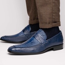 Fangio Classic Penny Loafer Genuine Ostrich Leg & Quill Shoes Denim Blue image 6