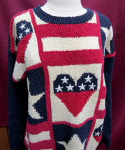 Vtg Talbots Hand-Knitted Patriotic American Flag Sweater M Stars &amp; Strip... - £29.50 GBP