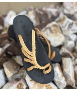 Plaka Women’s Sz. 10, Mustard  &amp; Black Classic Sandals, Great Pair EUC - $36.54 CAD