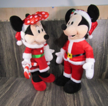 VTG Disney Gemmy Christmas Santa Mickey &amp; Minnie Mouse Standing Plush 24” Tall - £118.55 GBP