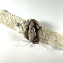 Wedding Garter Ivory Lace &amp; Rose Taupe Flower Feathers Lillian Rose Bridal - £8.79 GBP