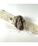 Wedding Garter Ivory Lace &amp; Rose Taupe Flower Feathers Lillian Rose Bridal - $15.28 CAD