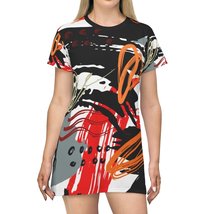 Black Red and Gray Abstract Style Womens Tee Style Dress - £46.90 GBP