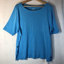Chico&#39;s Size 3 XL Turquoise Knit Top Button Sides Shirt Ultimate Tee Pima Cotton - £19.48 GBP