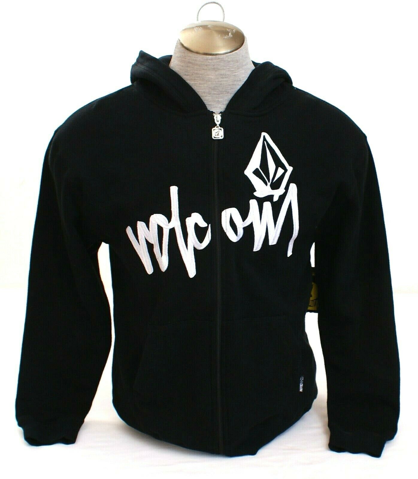 Volcom Black Zip Front Signature Hooded Sweatshirt Hoodie Youth Boy's L NWT - $51.97