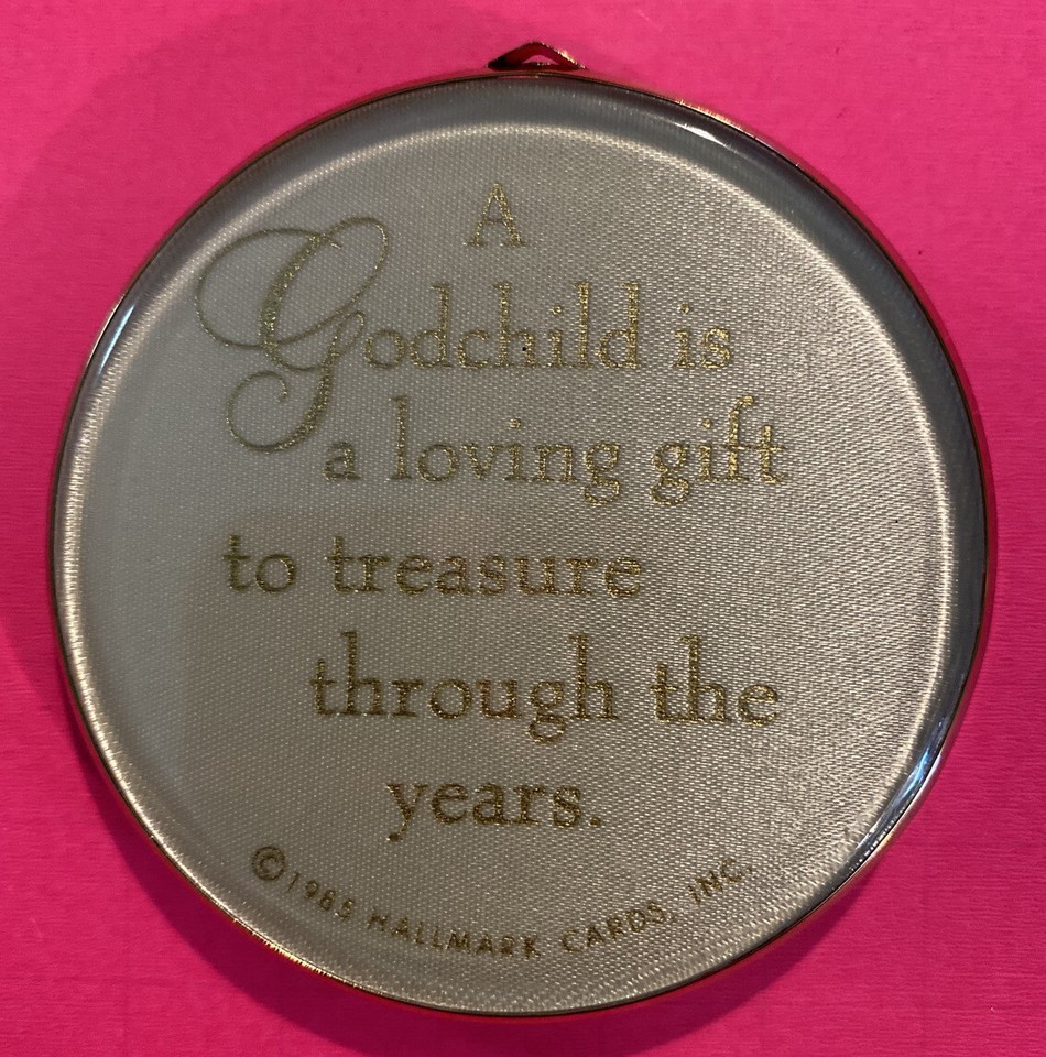 Hallmark 1985 GODCHILD Christmas Ornament Satin Cameo Cherubs Angels - $2.10