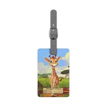 Luggage Tag  for Kids Cute Giraffe in Safari | Rectangle Saffiano Polyes... - $19.99