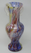 Silvestri Cristal Murano Multi Color Rainbow Art Glass Iridescent Handled Vase - £99.52 GBP