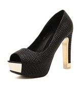 Sexy Women Pumps Classic Peep Toe High Heel Shoes Square Thick Heel Plat... - £37.23 GBP