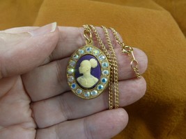 CA30-144) RARE African American LADY purple + ivory CAMEO brass pendant necklace - £22.62 GBP