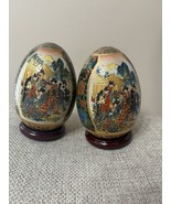 Vtg 5” Satsuma Eggs Chinese  Hand painted Moriage Gilt Porcelain Orienta... - $75.00
