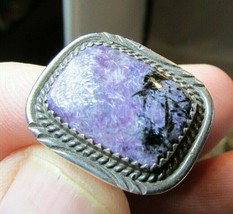 Native American Purple Charoite Sterling Silver Ring By Zuni Artist Haloo - £107.91 GBP