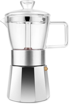 Moka Pot Premium Crystal Glass Top Stovetop Espresso 6 Cup Silver NEW - £39.37 GBP