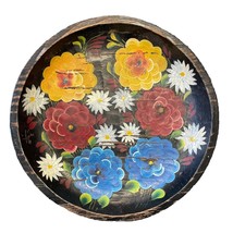 Mexican Batea Folk Art Wooden Hand Painted Carved Floral Round Tray 13” - $39.99