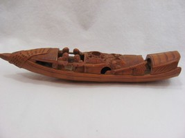 Vintage Antique Chinese Hand Carved Wood Bamboo River Boat Figurine - £69.34 GBP