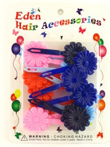 EDEN GIRLS SELF HINGE FLOWER HAIR BARRETTES - 18 PCS.  (58105) - $7.99