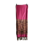 Fuchsia Brown Gold Ornate Paisley rectangle woven scarf w/ knotted fringe - $20.79