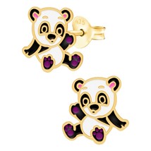 Gold Plated 925 Silver Stud Earrings with Panda Bear Epoxy - £11.26 GBP